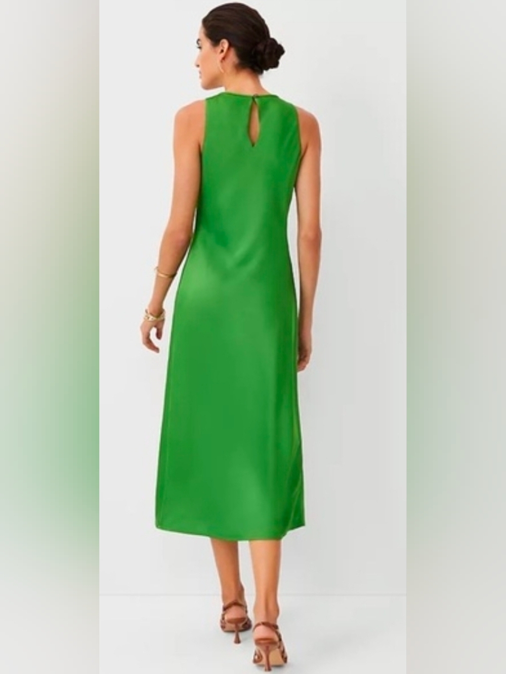 Ann Taylor Bright Green Sleeveless Midi Dress - Size 14 - Picture 2 of 10